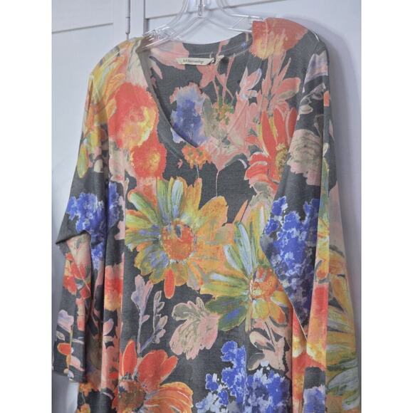 Soft Surroundings Floral Blouse - Gray, Orange, Blue - Picture 2 of 9